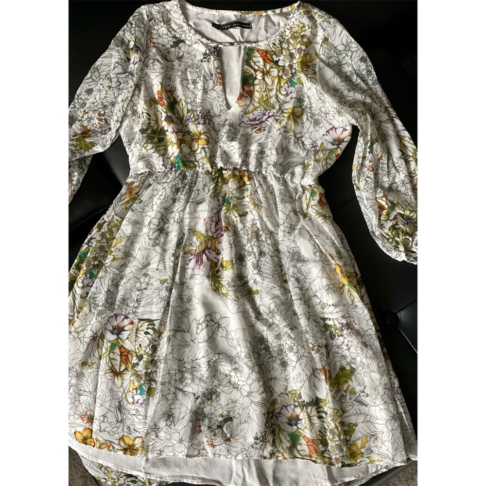 Zara Floral Knee-Length Long-Sleeve Dress
